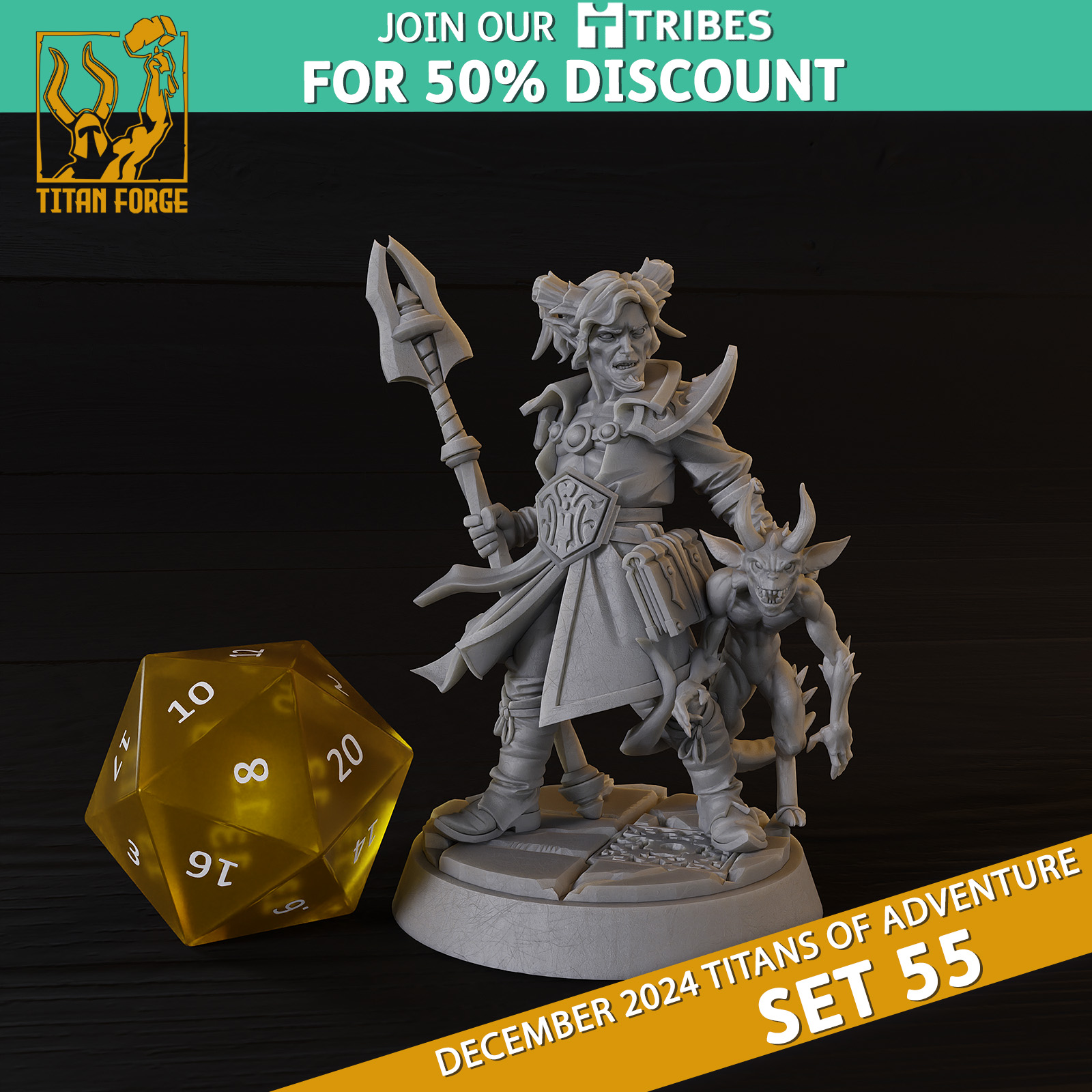 Tiefling Male Warlock - DnD Hero Characters - Titans of Adventure Set 55